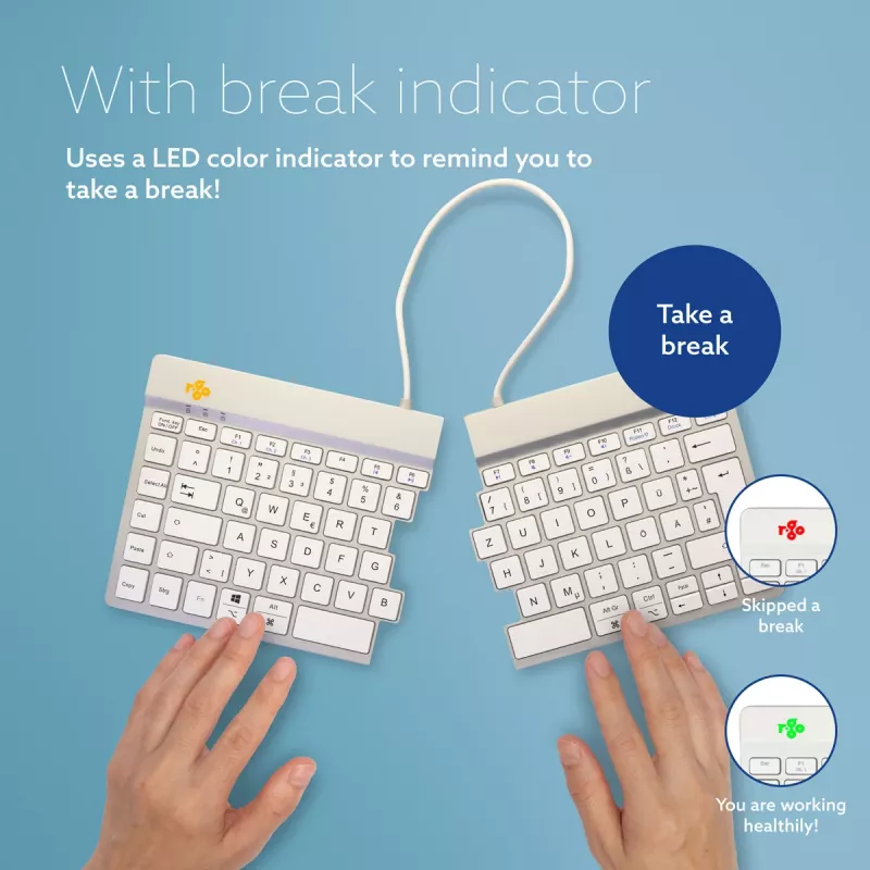 R-Go Tools Ergonomic keyboard R-Go Split Break with break software, ergonomic split keyboard, QWERTZ (DE), Bluetooth, white