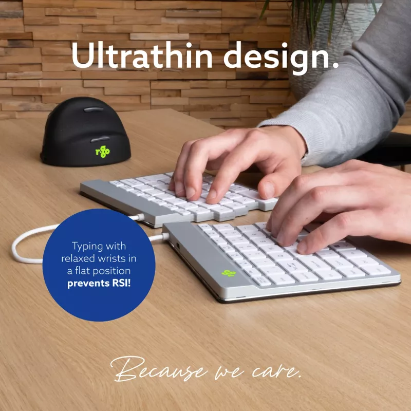 R-Go Tools Ergonomic keyboard R-Go Split Break with break software, ergonomic split keyboard, QWERTZ (DE), Bluetooth, white