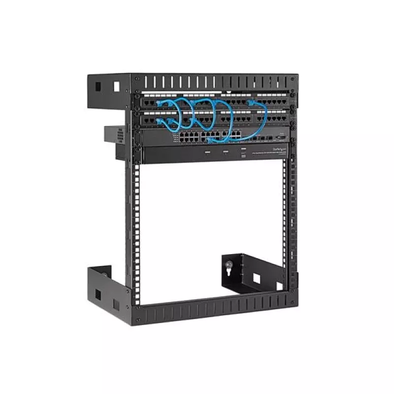 StarTech.com 12U 19 inch Wall Mount Network Rack - 12 inch Deep 2 Post Open Frame Server Room Rack for Data/AV/IT/Computer Equipment/Patch Panel with Cage Nuts & Screws 200lb Capacity, Black (RK12WALLO)