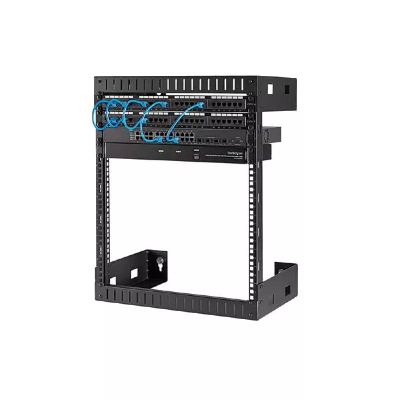 StarTech.com 12U 19 inch Wall Mount Network Rack - 12 inch Deep 2 Post Open Frame Server Room Rack for Data/AV/IT/Computer Equipment/Patch Panel with Cage Nuts & Screws 200lb Capacity, Black (RK12WALLO)