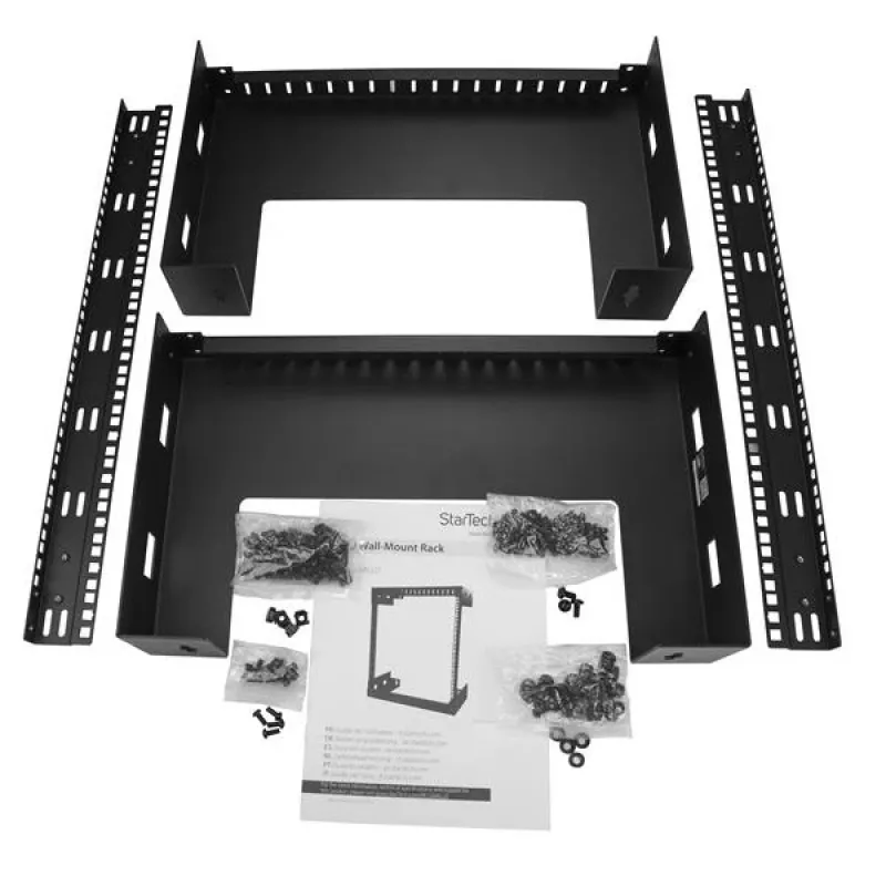 StarTech.com 12U 19 inch Wall Mount Network Rack - 12 inch Deep 2 Post Open Frame Server Room Rack for Data/AV/IT/Computer Equipment/Patch Panel with Cage Nuts & Screws 200lb Capacity, Black (RK12WALLO)