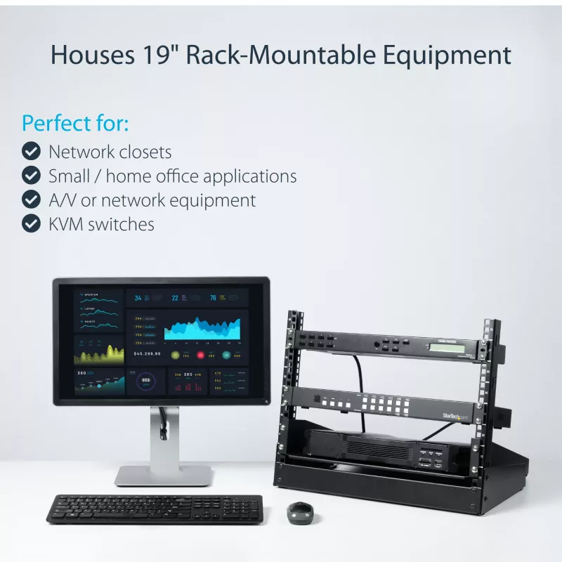 StarTech.com 2-Post 8U Desktop Server Rack, Small Open Frame 19in Computer Rack, Compact Network Rack for AV / Studio / Data / IT Equipment - Free Standing Two-Post Home/Office Rack