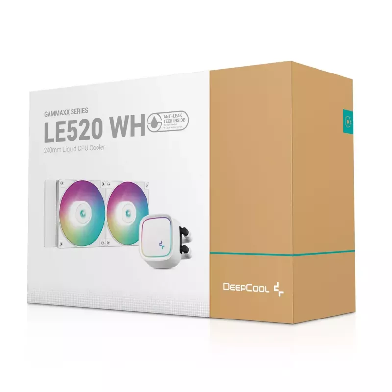 All-in-one liquid cooler DeepCool LE520 WH — 120 mm fan, 220 W TDP, white, supports LGA 1150/1151/1155/1200/1700 and AM4/AM5