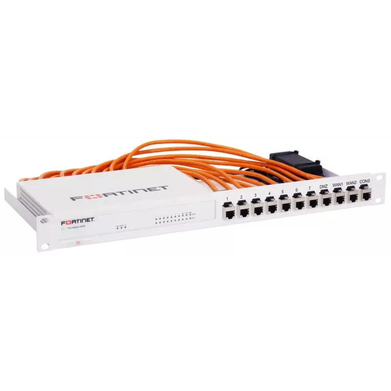 Rackmount.IT RM-FR-T10I 1U Rack Mount Kit for FortiGate 60E/61E with Shielded CAT6 Cables and Couplers, White