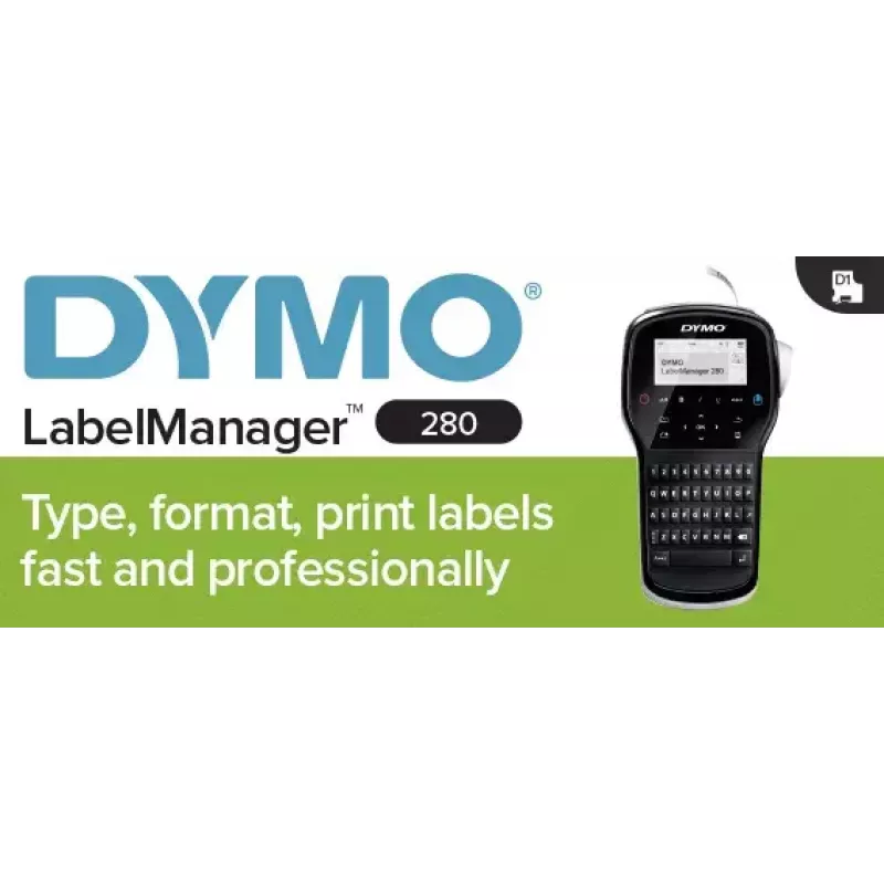 Label printer Dymo LabelManager 280 — thermal transfer, D1 tape 6/9/12 mm, rechargeable, LCD, QWERTY