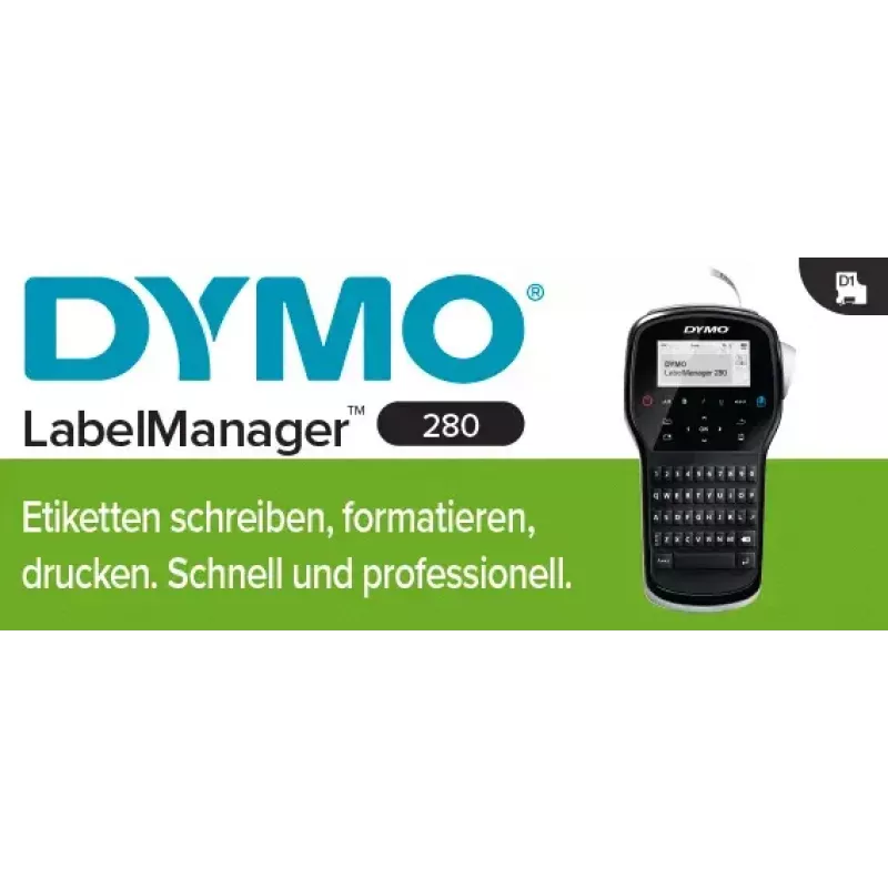 Label printer Dymo LabelManager 280 — thermal transfer, D1 tape 6/9/12 mm, rechargeable, LCD, QWERTY