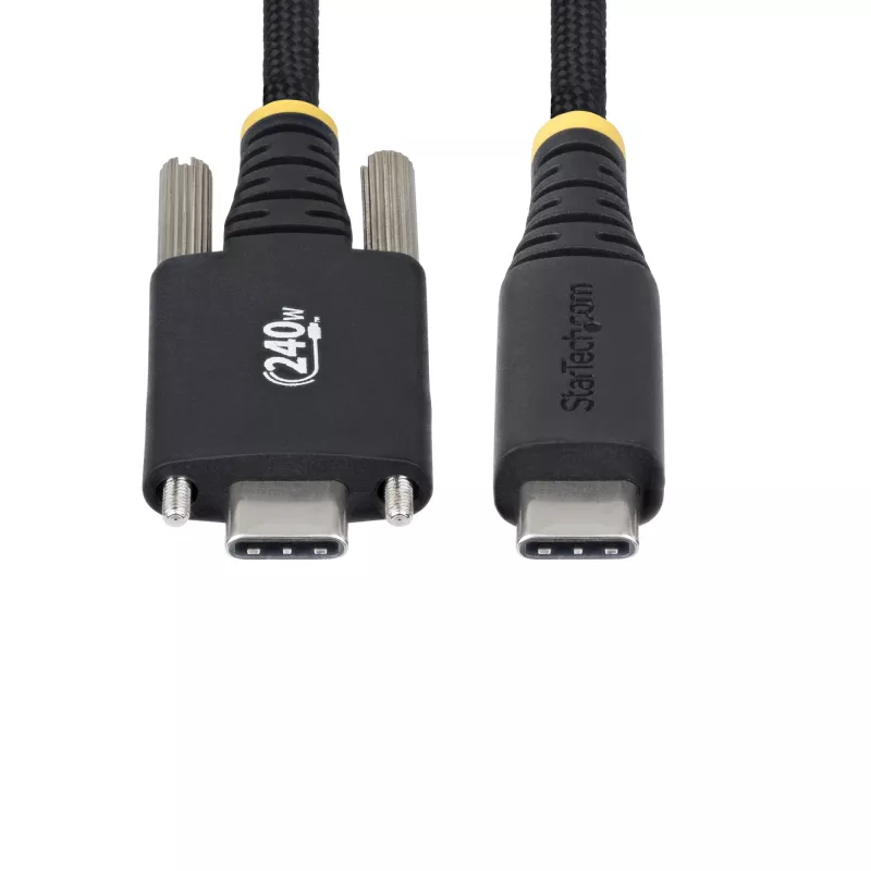StarTech.com 6.6ft (2m) USB-C Charging Cable, Side Screw Locking, 240W (5A) PD EPR, Dual-Layer Silicone/Braided Jacket, USB 2.0 Laptop Charger Cable, USB-IF Certified, Rugged USB-C Charging Cord
