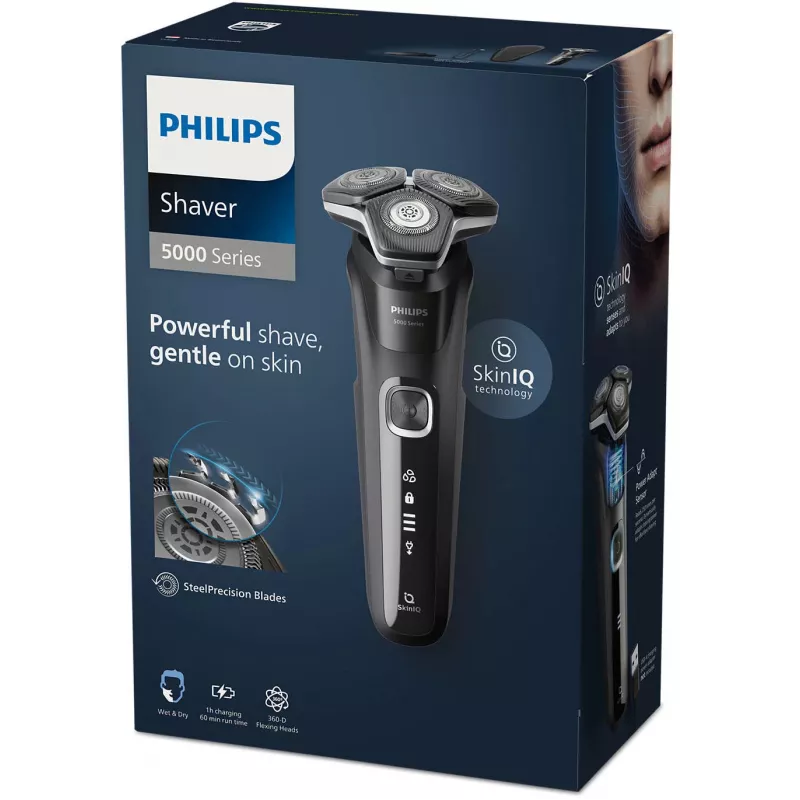 Electric rotary shaver Philips Series 5000 S5898/35 — 3-head, Wet & Dry, SteelPrecision blades, 60 min cordless