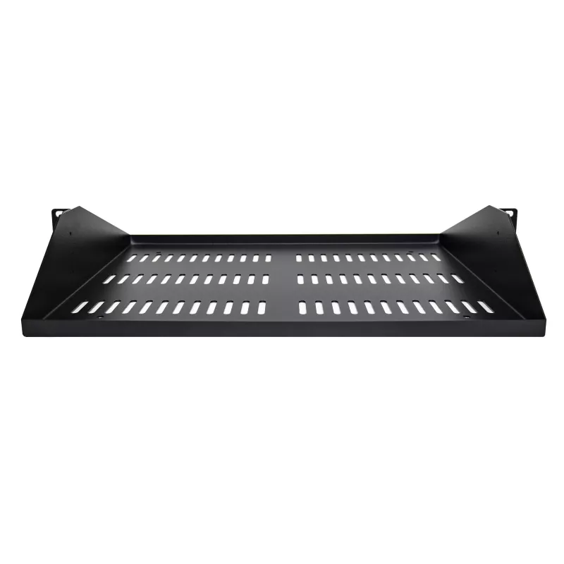 StarTech.com 2U Server Rack Shelf, Center Mounted Universal Vented Rackmount Cantilever Tray for 19 inch Network Equipment Rack, Heavy Duty Steel, 200lb Capacity, 14 inch Deep, Black