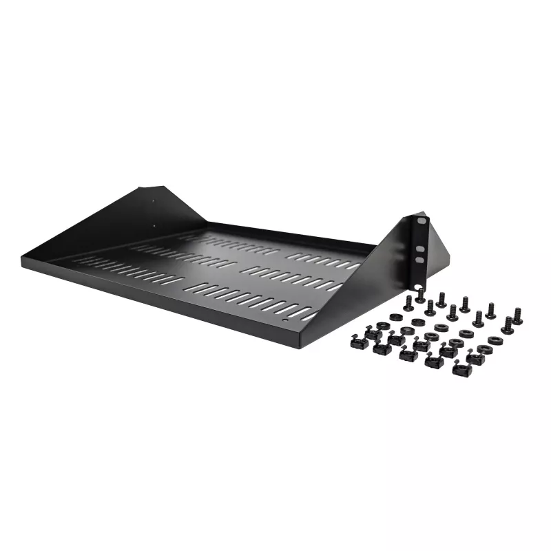 StarTech.com 2U Server Rack Shelf, Center Mounted Universal Vented Rackmount Cantilever Tray for 19 inch Network Equipment Rack, Heavy Duty Steel, 200lb Capacity, 14 inch Deep, Black
