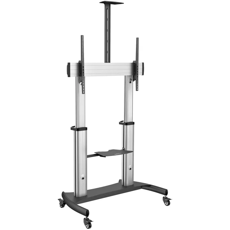 StarTech.com Mobile TV Stand - Heavy Duty TV Cart for 60-100 inch Display (100kg/220lb) - Height Adjustable Rolling Flat Screen Floor Standing on Wheels - Universal Television Mount w/Shelves