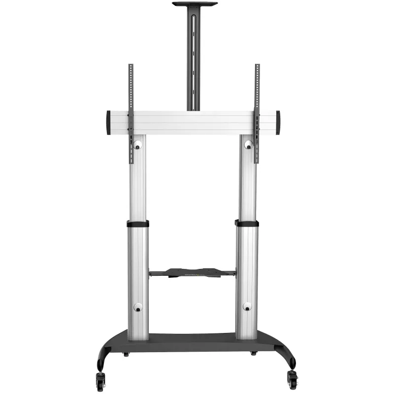 StarTech.com Mobile TV Stand - Heavy Duty TV Cart for 60-100 inch Display (100kg/220lb) - Height Adjustable Rolling Flat Screen Floor Standing on Wheels - Universal Television Mount w/Shelves