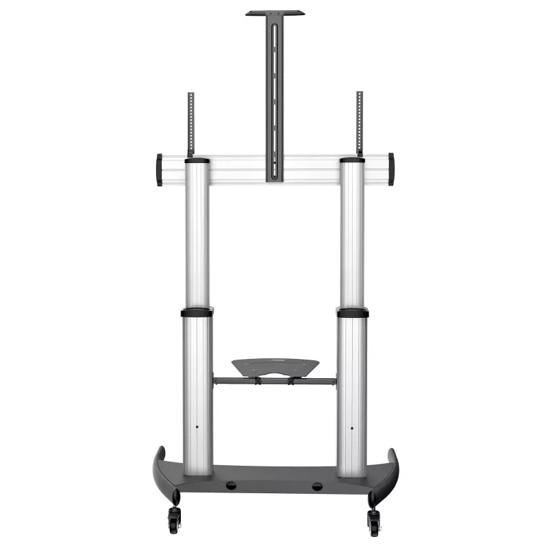 StarTech.com Mobile TV Stand - Heavy Duty TV Cart for 60-100 inch Display (100kg/220lb) - Height Adjustable Rolling Flat Screen Floor Standing on Wheels - Universal Television Mount w/Shelves
