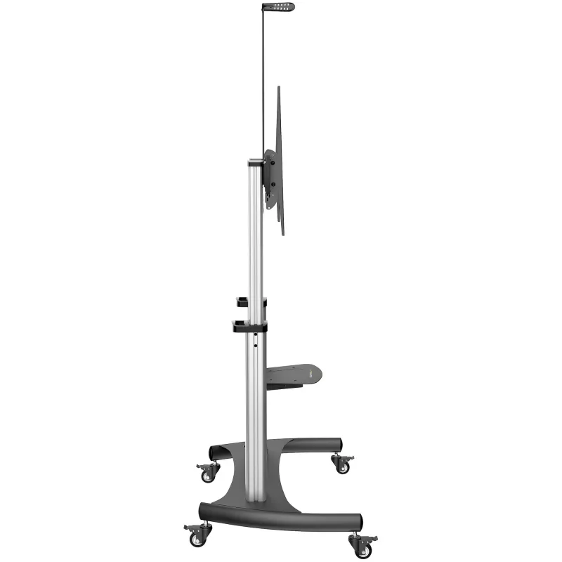 StarTech.com Mobile TV Stand - Heavy Duty TV Cart for 60-100 inch Display (100kg/220lb) - Height Adjustable Rolling Flat Screen Floor Standing on Wheels - Universal Television Mount w/Shelves
