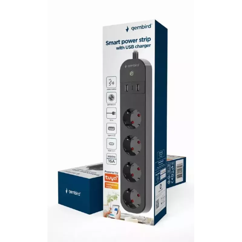 Power Strip Gembird TSL-PS-S4U-01 Smart 4 AC Outlets