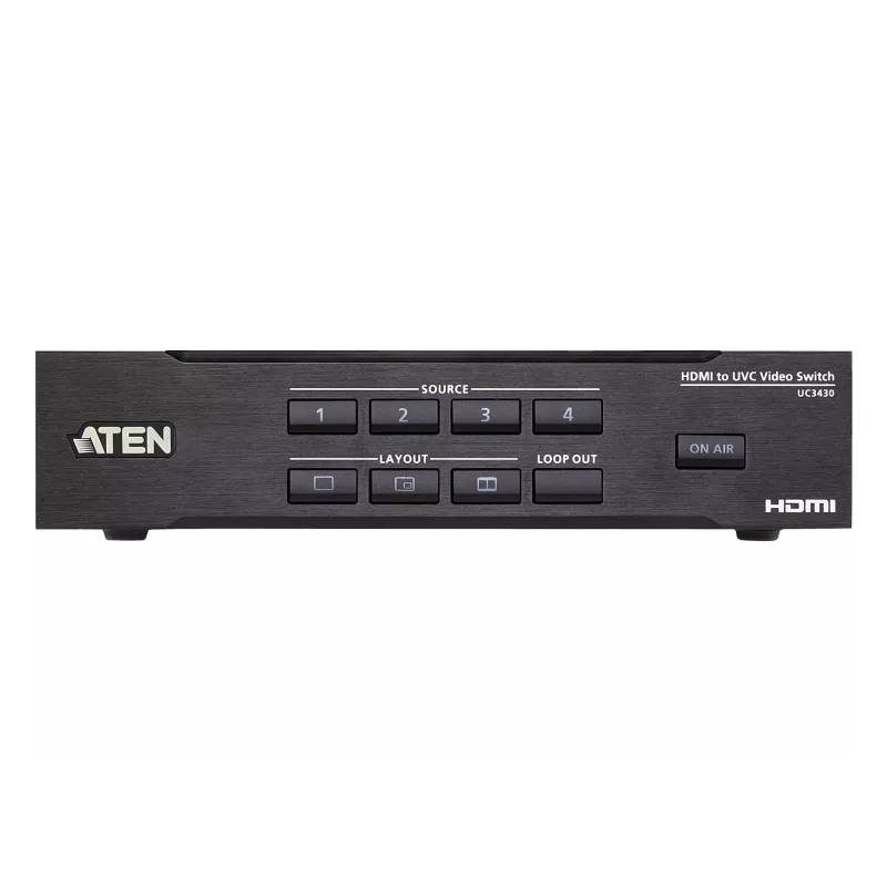 ATEN CAMLIVE PRO 4K 4-Input HDMI to USB Video Switcher, Black, HDMI, 3840 x 2160 pixels, Metal, Taiwan, 3840 x 2160 1920 x 1080 1280 x 720