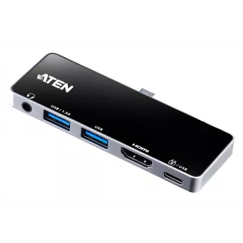 ATEN USB-C Travel Dock with Power Pass-Through, Universal, USB Type-C, Black, Silver