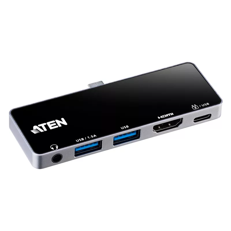 ATEN USB-C Travel Dock with Power Pass-Through, Universal, USB Type-C, Black, Silver