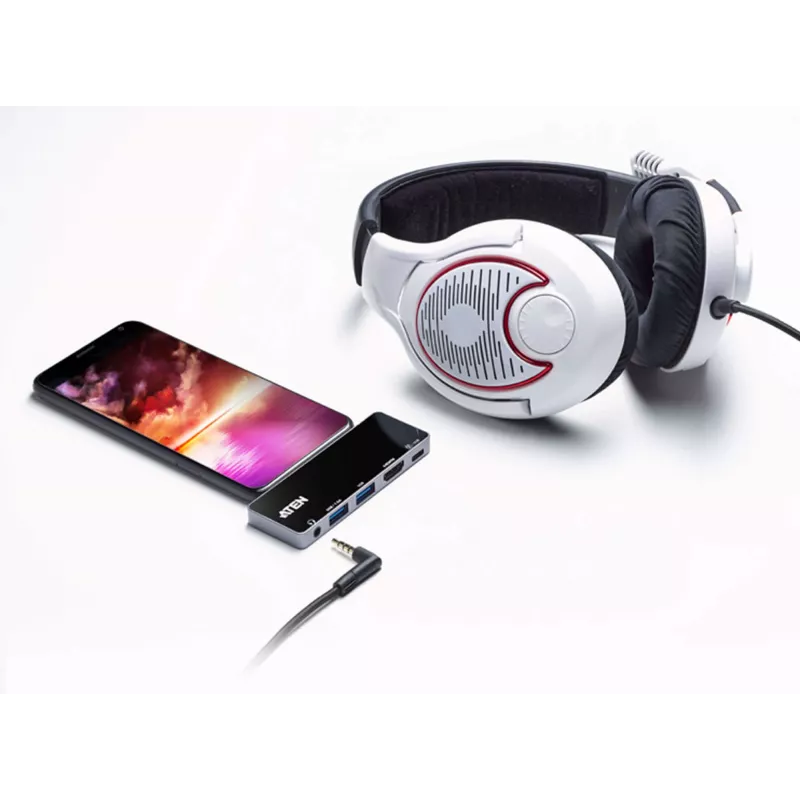 ATEN USB-C Travel Dock with Power Pass-Through, Universal, USB Type-C, Black, Silver