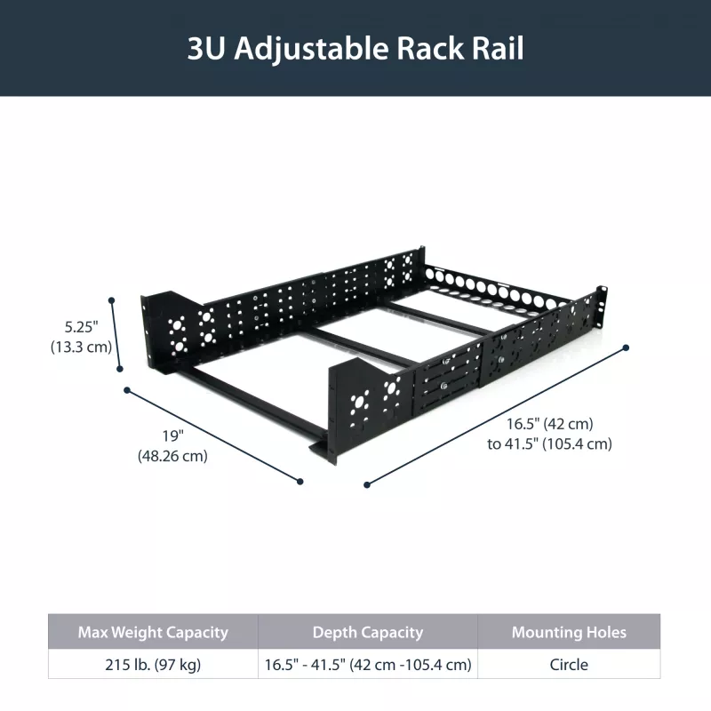 StarTech.com 3U Fixed 19 inch Adjustable Depth Universal Server Rack Rails