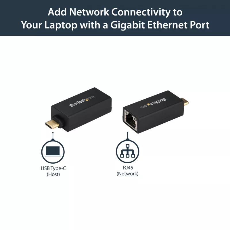 StarTech.com USB C to Gigabit Ethernet Adapter - 1Gbps NIC USB 3.0/USB 3.1 Type C Network Adapter - 1GbE USB-C to RJ45/LAN Port Thunderbolt 3 Compatible Windows MacBook Pro Chromebook
