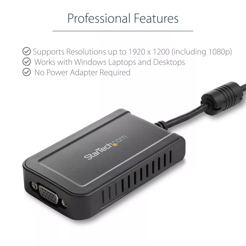 StarTech.com USB 2.0 to VGA Adapter, USB to VGA Monitor Converter for Windows, 1080p (no support for macOS/ChromeOS/Linux) - TAA
