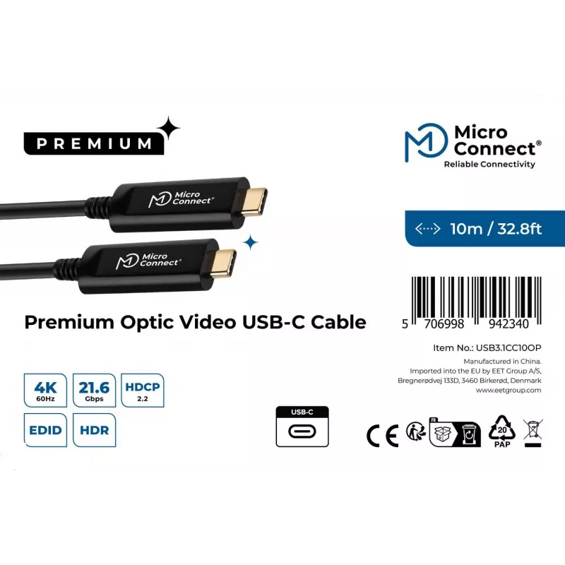 Microconnect USB3.1CC10OP USB cable USB 3.2 Gen 1 (3.1 Gen 1) 10 m USB C Black