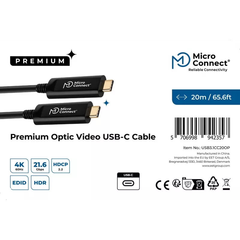 Microconnect USB3.1CC20OP USB cable USB 3.2 Gen 2 (3.1 Gen 2) 20 m USB C Black