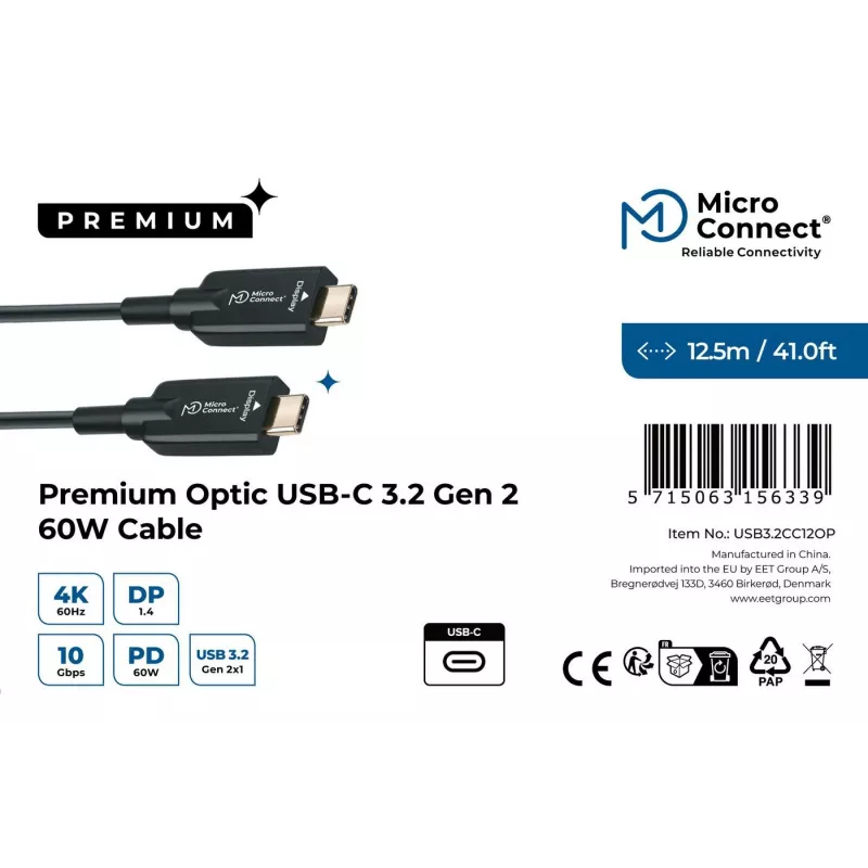 Microconnect USB3.2CC12OP USB cable USB 3.2 Gen 2 (3.1 Gen 2) 12.5 m USB C Black