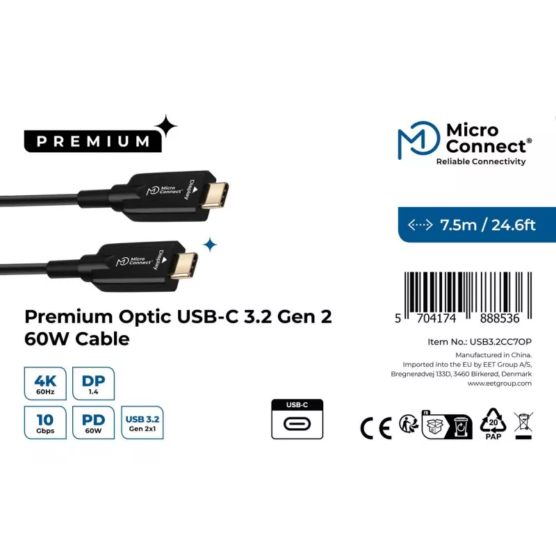 Microconnect USB3.2CC7OP USB cable USB 3.2 Gen 2 (3.1 Gen 2) 7.5 m USB C Black