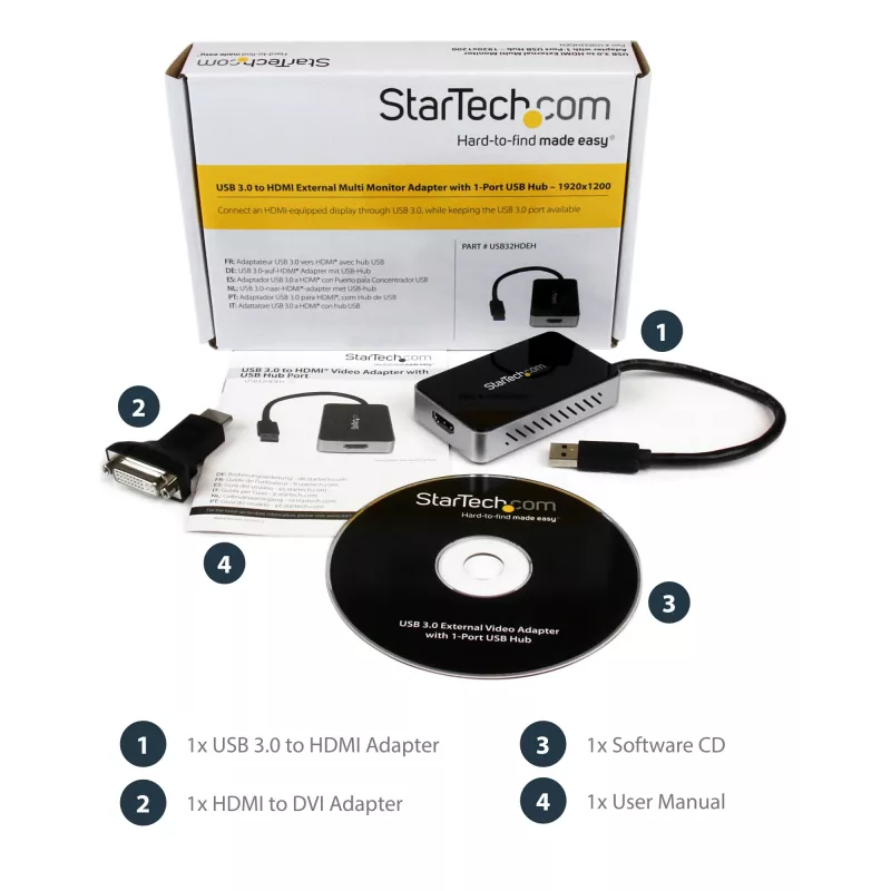 StarTech.com USB 3.0 to HDMI Adapter w/ 1x USB, USB to HDMI Monitor Converter for Windows (no support for macOS/ChromeOS/Linux) - TAA