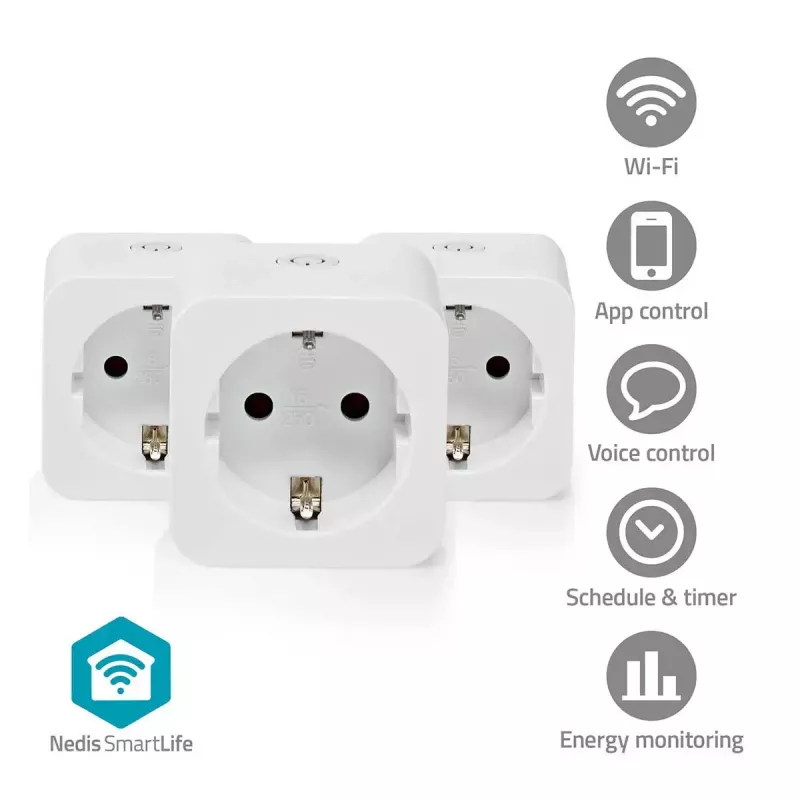Smart plug Nedis WIFIP121FWT3 - Wi-Fi indoor outlet, pack of 3
