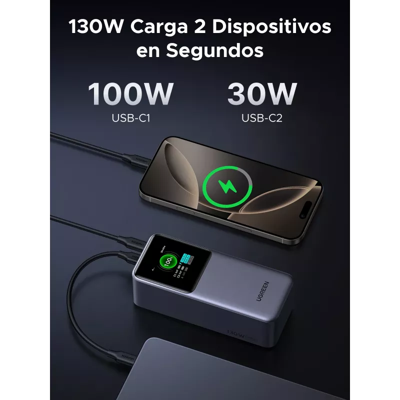 Ugreen 20000mAh 130W Fast Charging Powerbank Lithium Grey