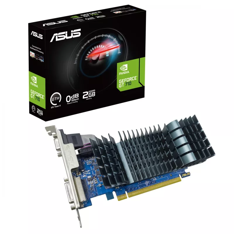 Graphics card ASUS GeForce GT 710 — 2 GB GDDR5, 64-bit, PCIe 2.0, passive cooling
