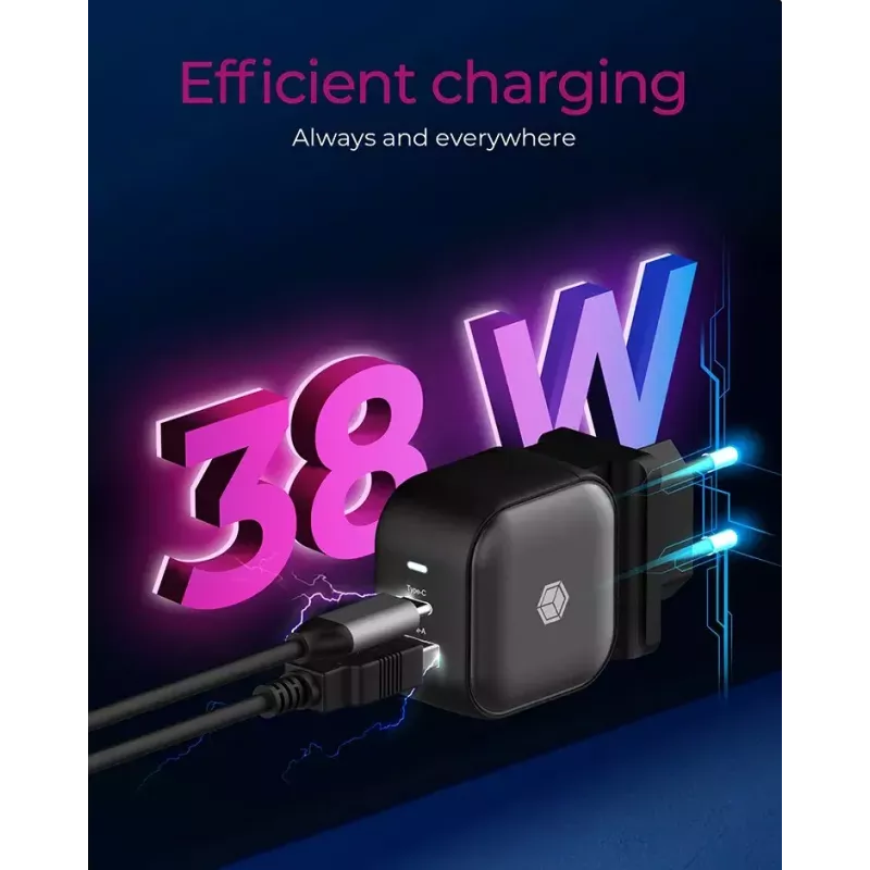 Wall Charger ICY BOX 2-port USB Power Delivery Fast Charging Black
