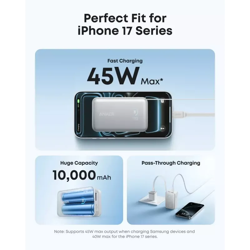 Power bank Anker Nano 45W with built-in retractable USB-C cable A1638H11 10000 mAh Black