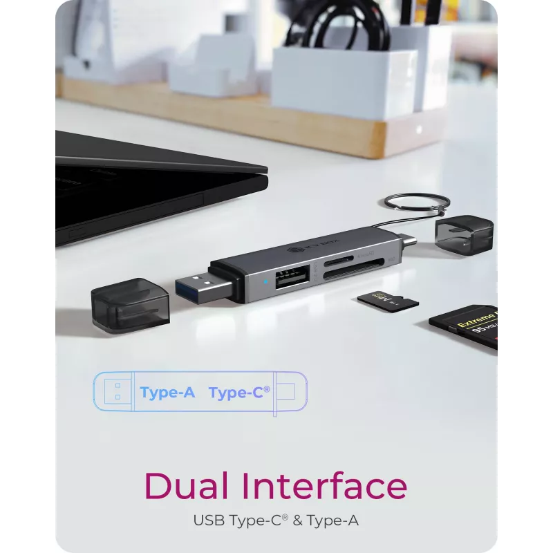 Card reader icybox 61179 — USB 3.2 Gen1 3-in-1, USB Type-C and Type-A connectors