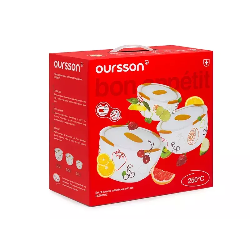 Bowl set OURSSON BS2981RC/OR 1.7 L Round Ceramic Orange White 3 pc