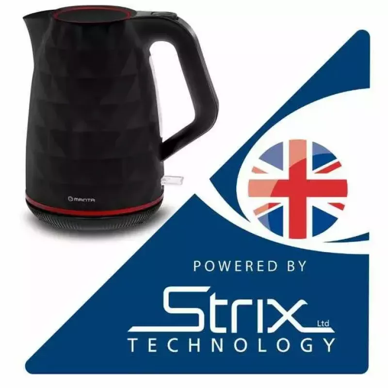 Electric kettle MANTA KTL9230B 1.7L 2200W Black, plastic body, Strix controller, water level indicator