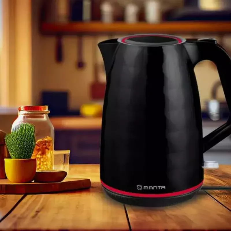 Electric kettle MANTA KTL9230B 1.7L 2200W Black, plastic body, Strix controller, water level indicator
