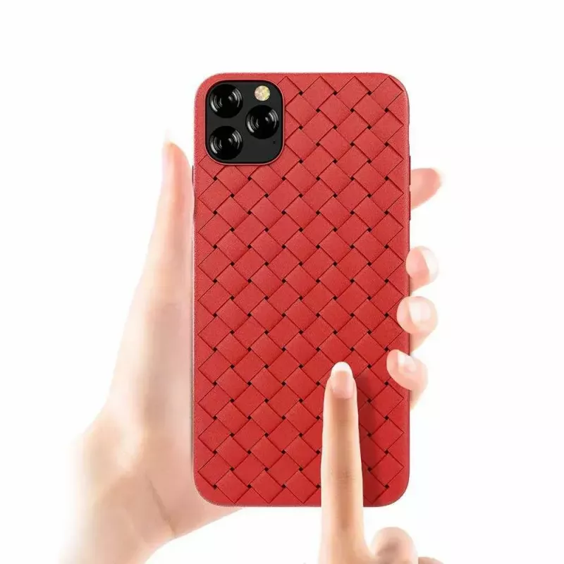 Phone soft case Devia for iPhone 11 Pro — woven pattern, red
