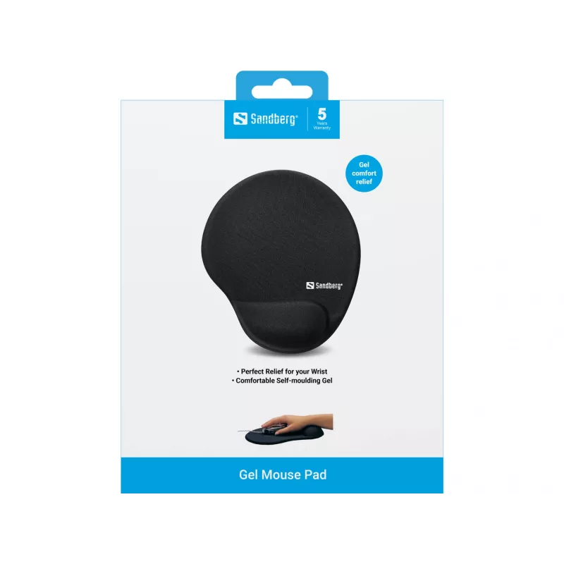 Sandberg Gel Mousepad with Wrist Rest, Black, Monochromatic, Gel, Wrist rest