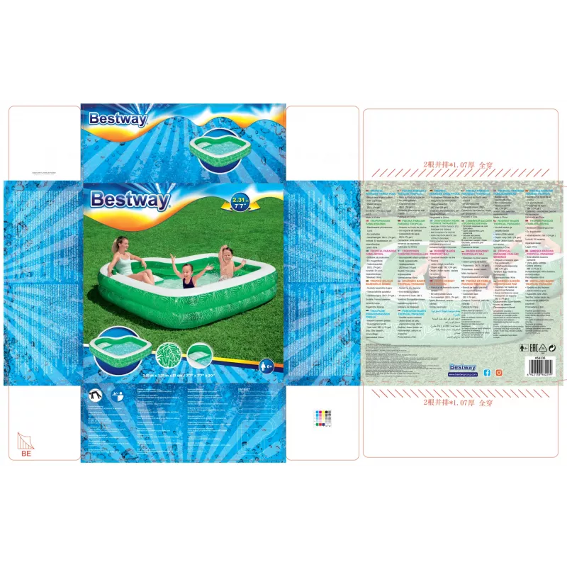 Bestway 7'7 inch x 7'7 inch x 20 inch/2.31m x 2.31m x 51cm Tropical Paradise Family Pool