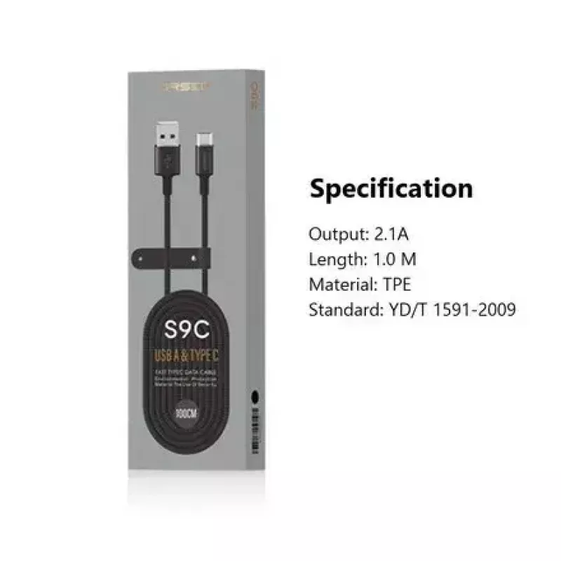 USB A to USB-C cable Orsen S9C 1 m, 2.1 A, black