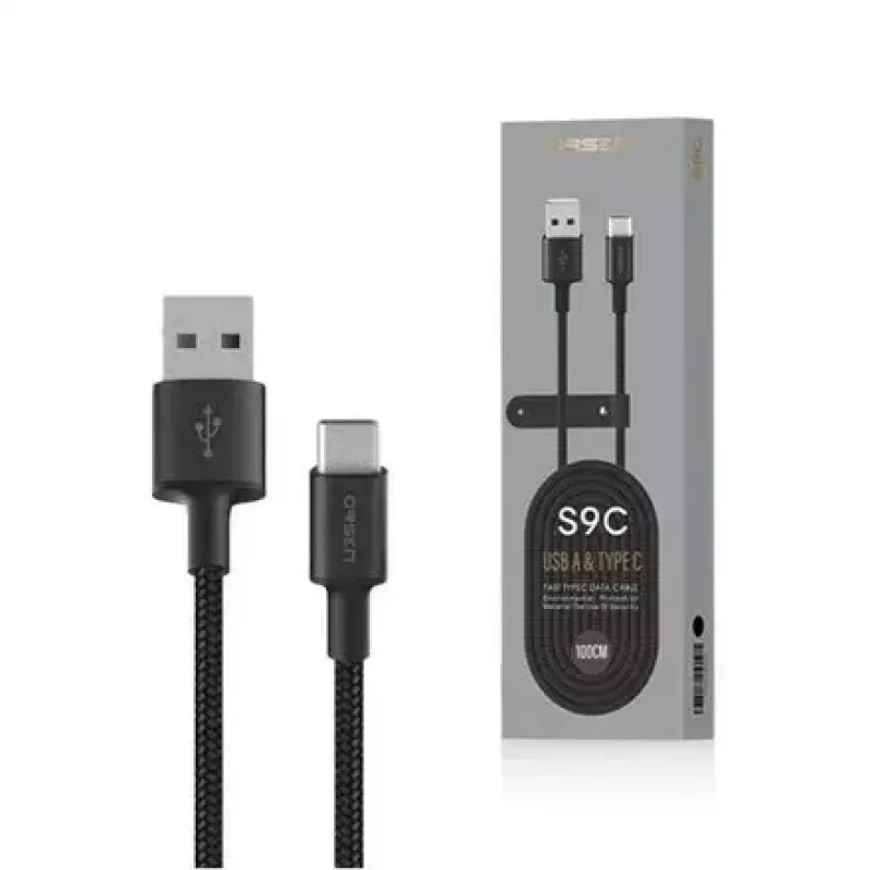 USB A to USB-C cable Orsen S9C 1 m, 2.1 A, black