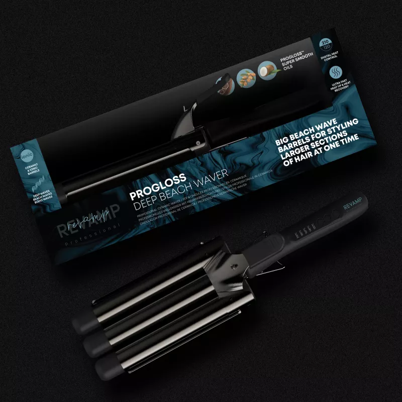 Revamp Progloss Deep Beach Waver Texturizing iron Warm Black 3 m