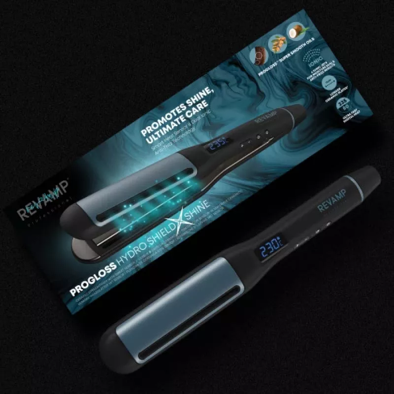 Revamp Progloss Hydro Shield X Shine Straightening iron Warm Black 3 m