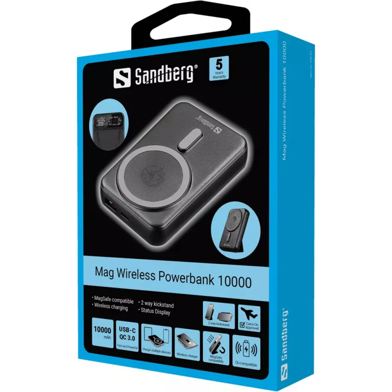 Portable Power Bank Sandberg Mag Wireless Powerbank 10000, 10000 mAh