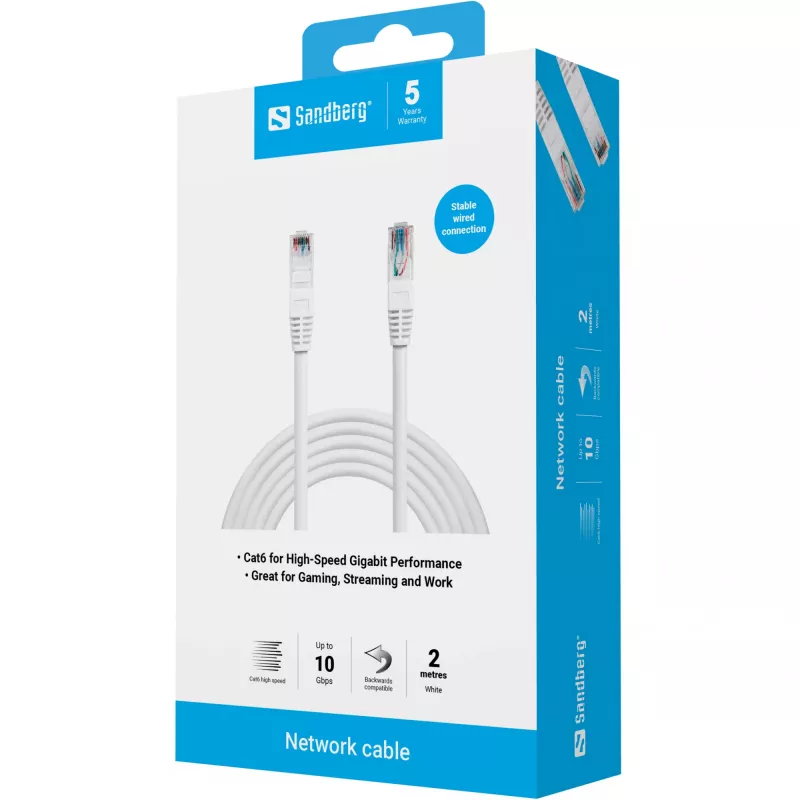 Network Cable Sandberg UTP Cat6 RJ-45 2m White