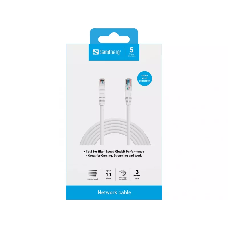 Network Cable Sandberg Network Cable UTP Cat6 RJ-45 3 m White